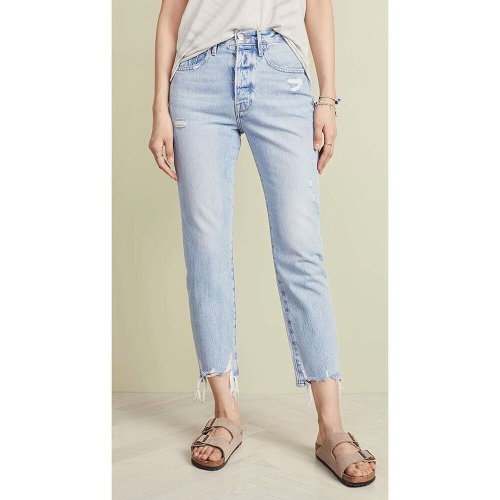 Frame Womens Button Fly Le Original Distressed Cropped Jeans Clash Blue Size 33 - Picture 1 of 13